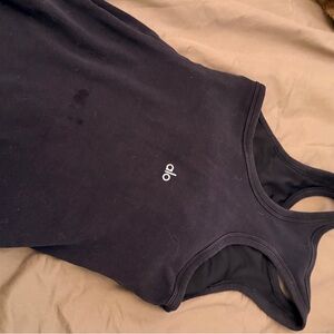 ALO Yoga Black Ribbed Racerback Tank with Logo